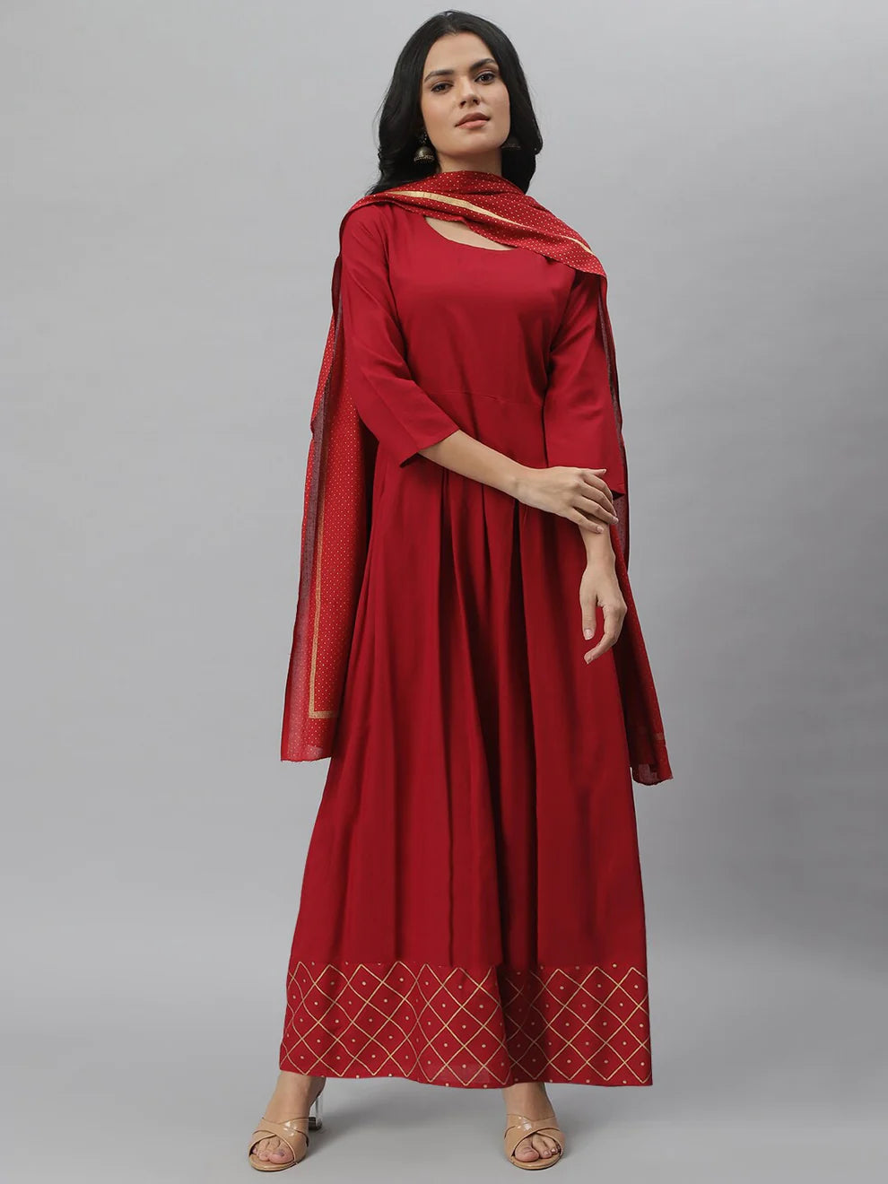 Minimal gold printed anarkali kurti set