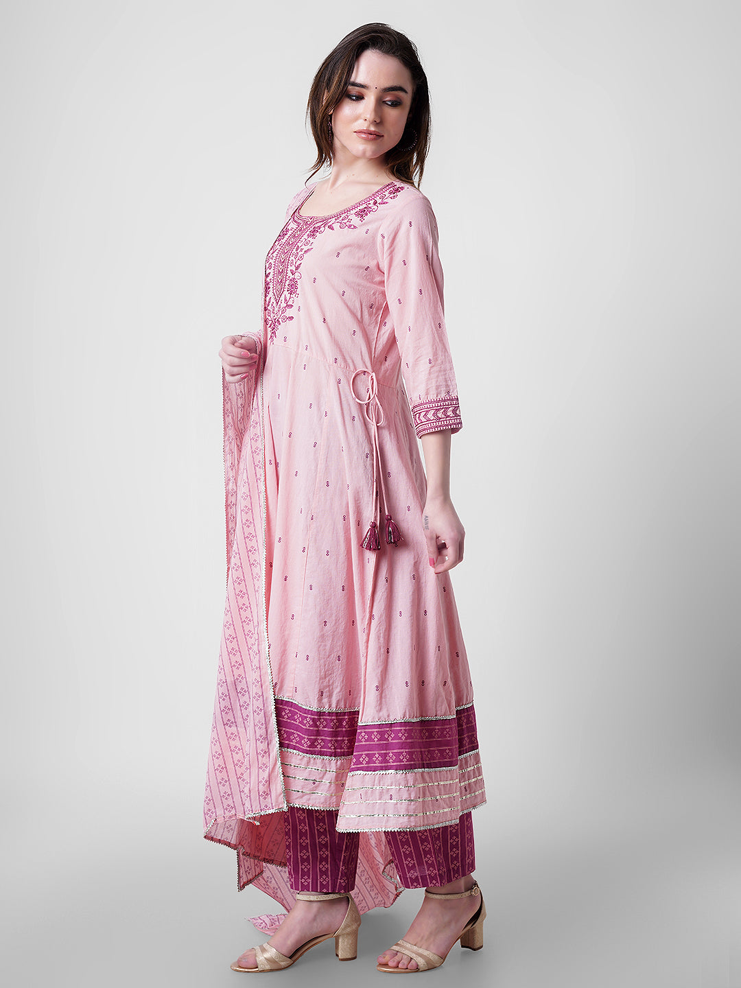 Pink embroidered anarkali kurti set