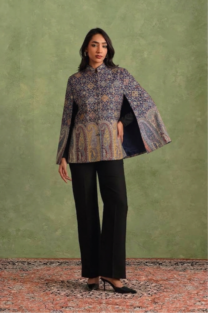 Royal Kairi Woven Polywool Cape – Navy Blue