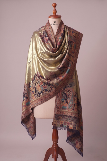 Heritage border Zari Weaved Pashmina Shawl