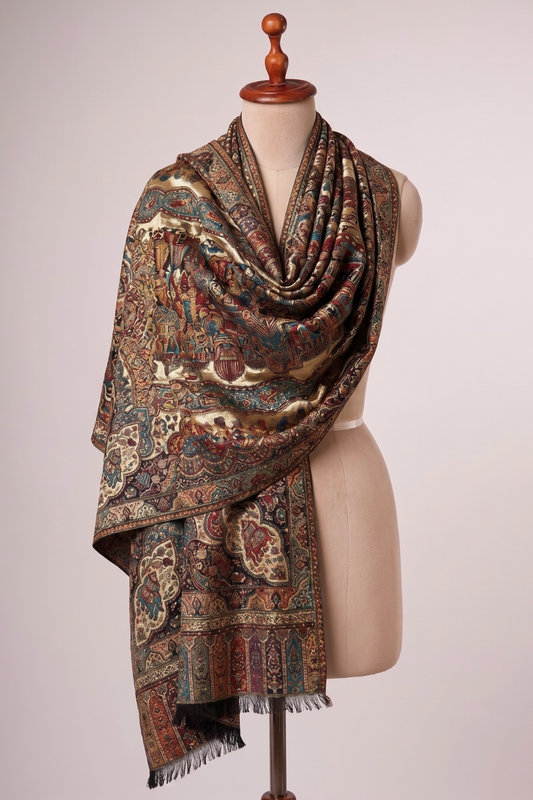 Darbar Zari Paisley Weaved Multicolor Pashmina Shawl