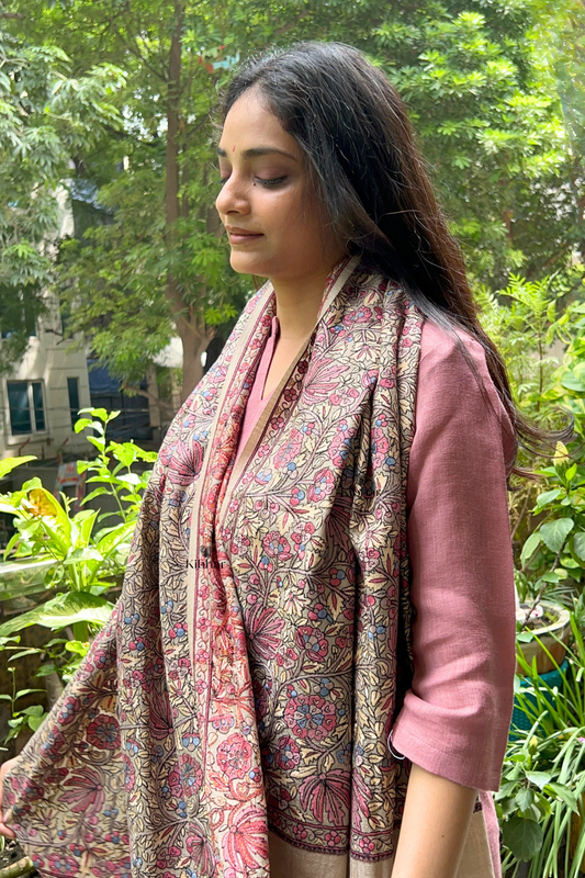 Elegant Floral Embroidered Pashmina Stole-Taupe