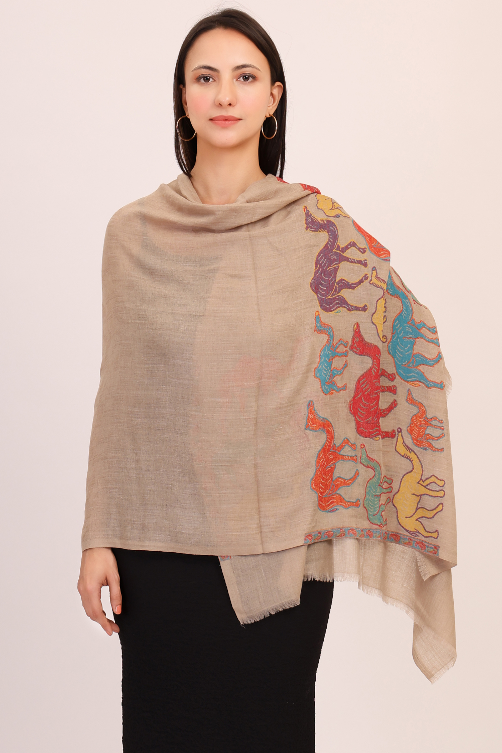 Camel Woven Pashmina Fine wool Stole