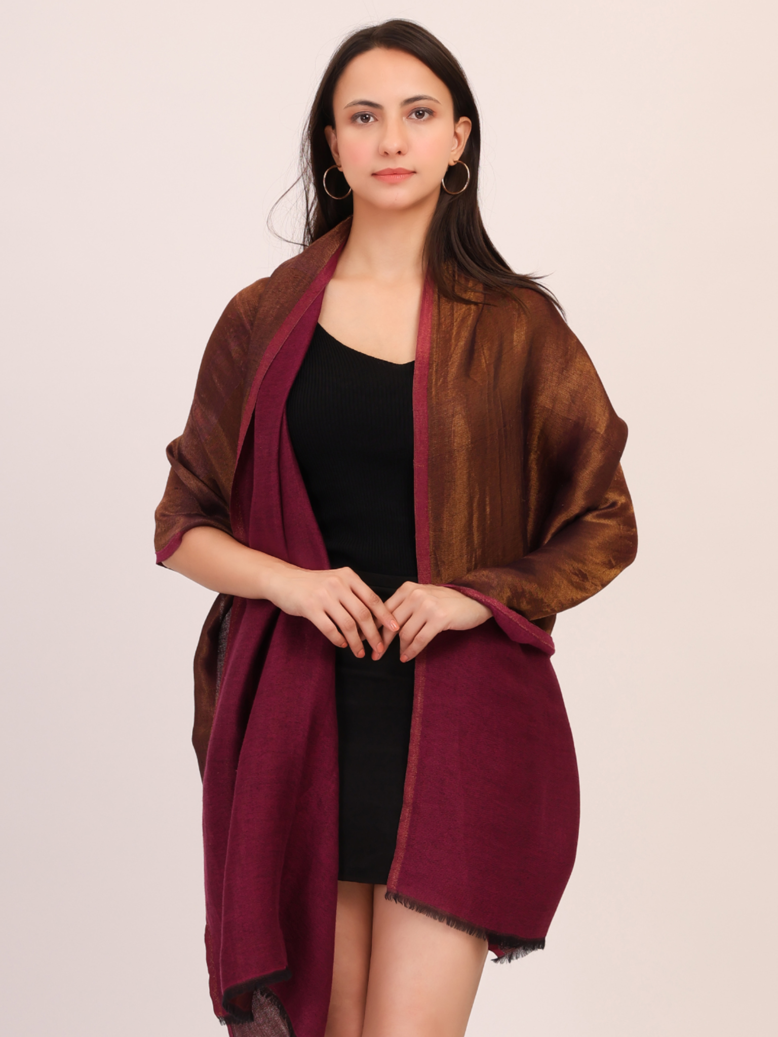 Dual tone fine wool Zari Stole- Megenta