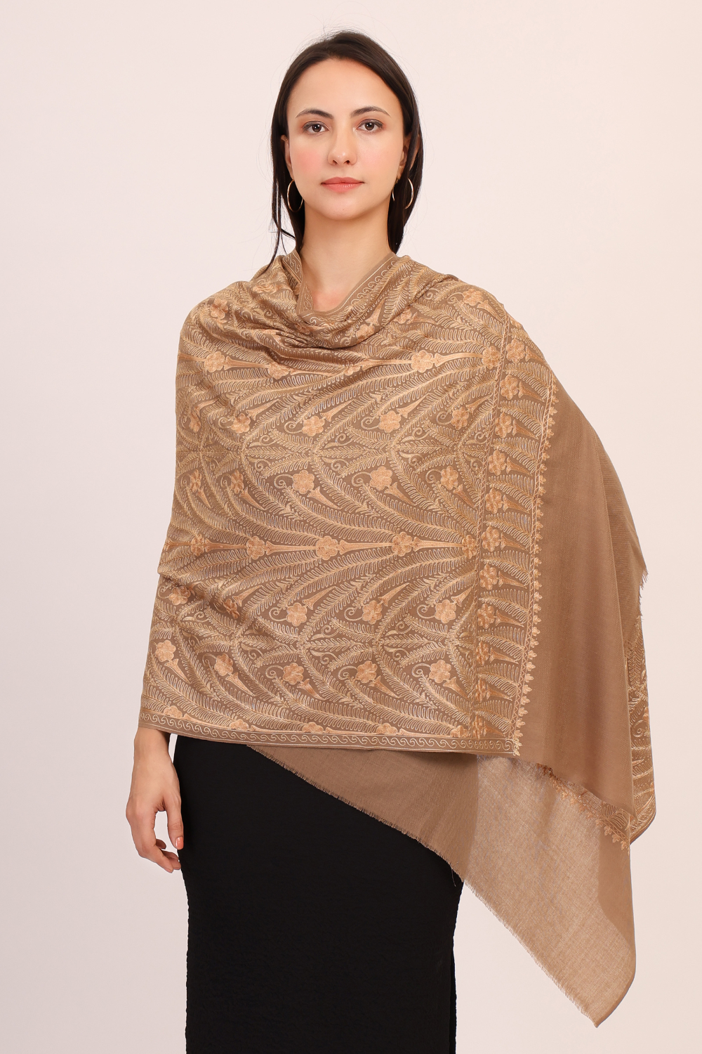 Ornate Vine Embroidered Pashmina Stole