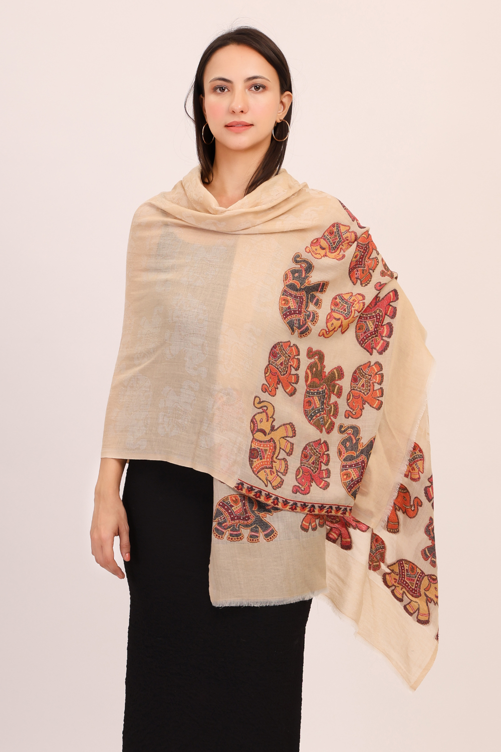 Elephant Woven Pashmina Finewool Stole