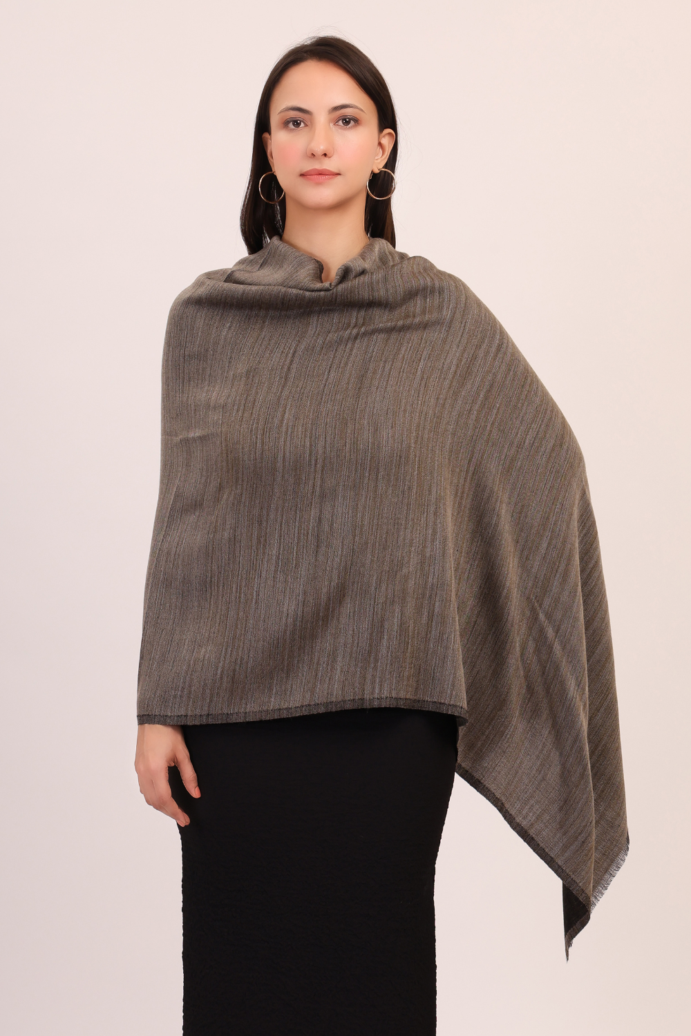 Self Texture Pashmina Wool Stole-Dark grey