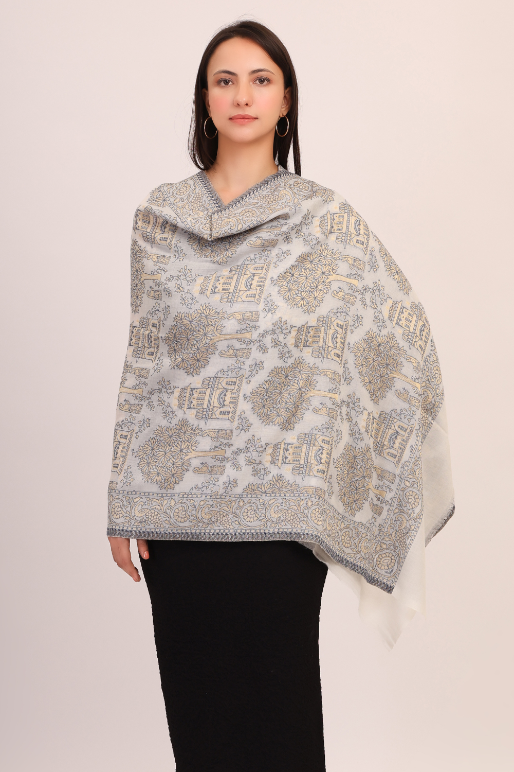 Cottage Canopy Pashmina Fine wool Stole -White