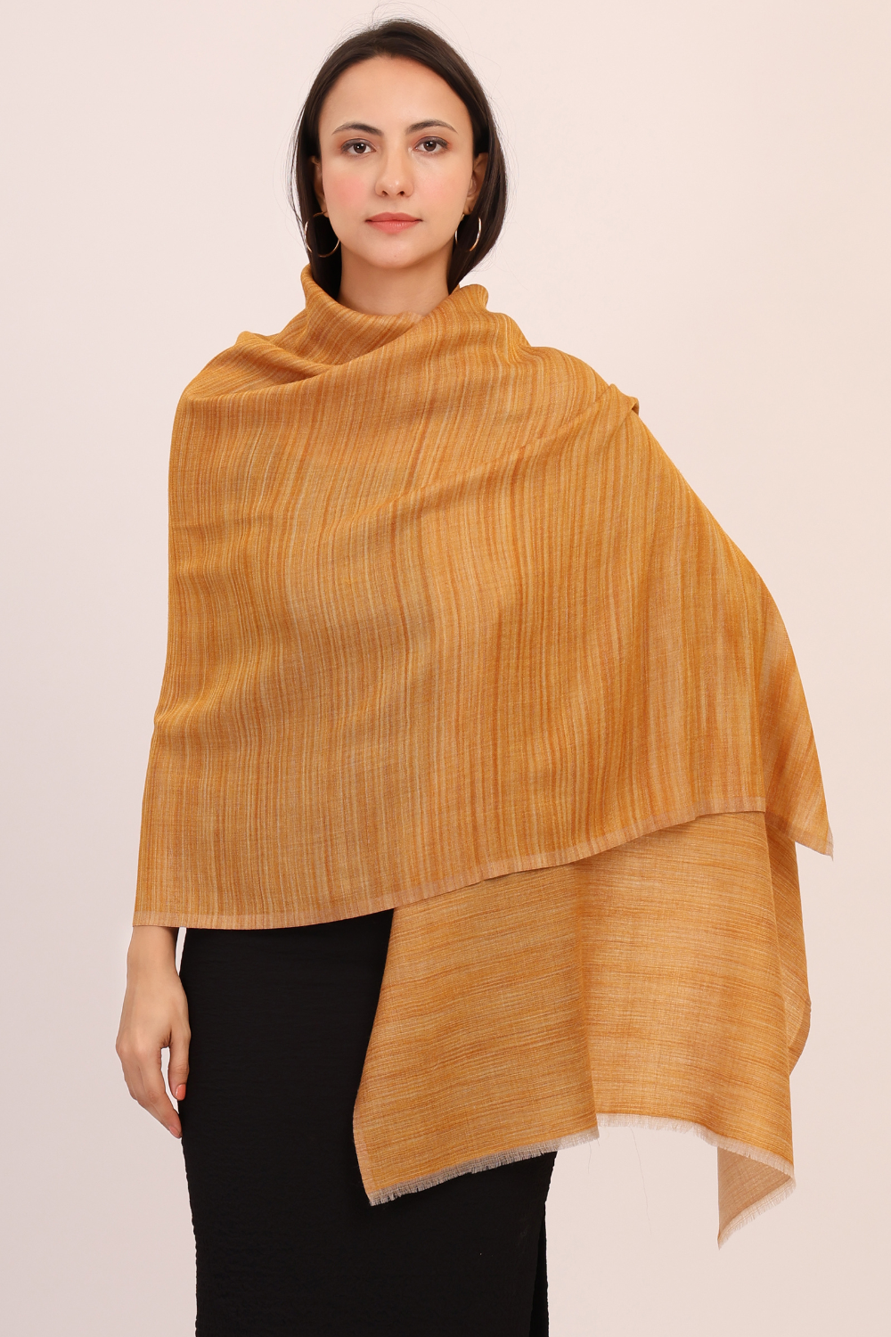 Self Texture Pashmina Wool Stole-mustard