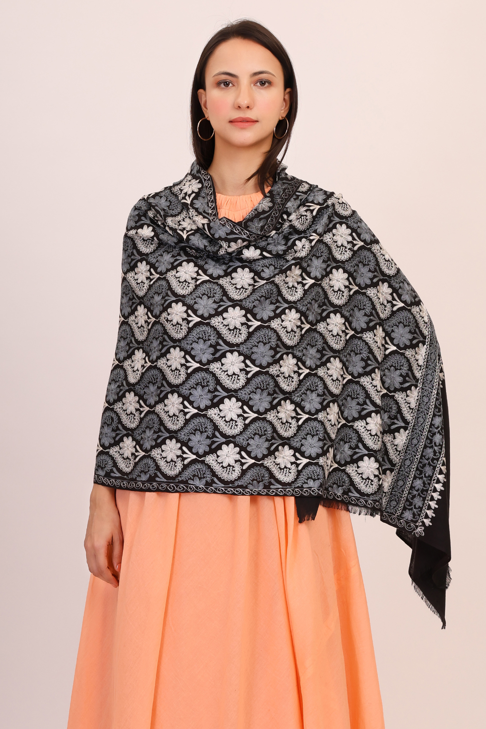 Midnight Bloom Pashmina Stole