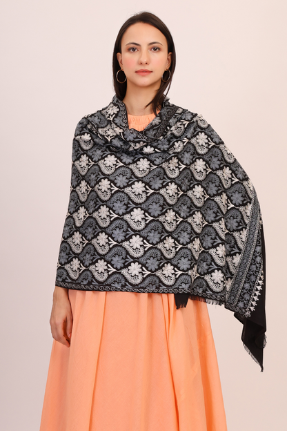 Midnight Bloom Pashmina Stole