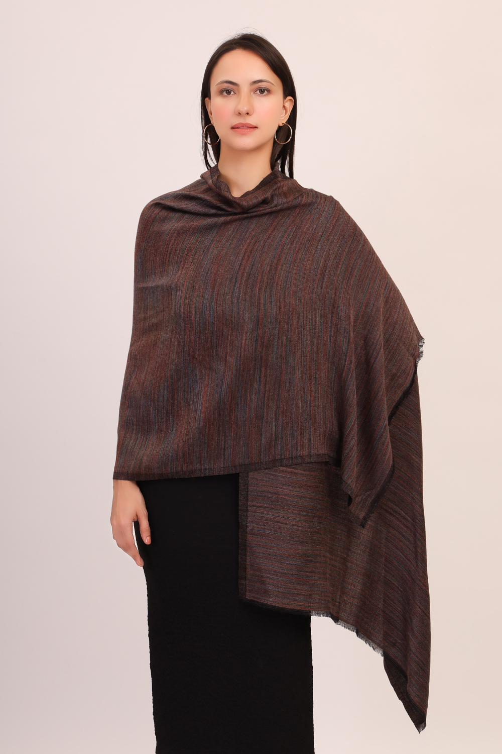 Self Texture Pashmina Wool stole-dark brown