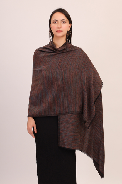 Self Texture Pashmina Wool stole-dark brown