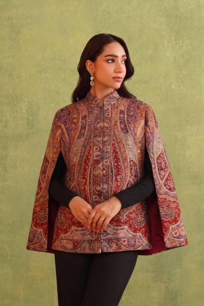 Woven Paisley Polywool Cape