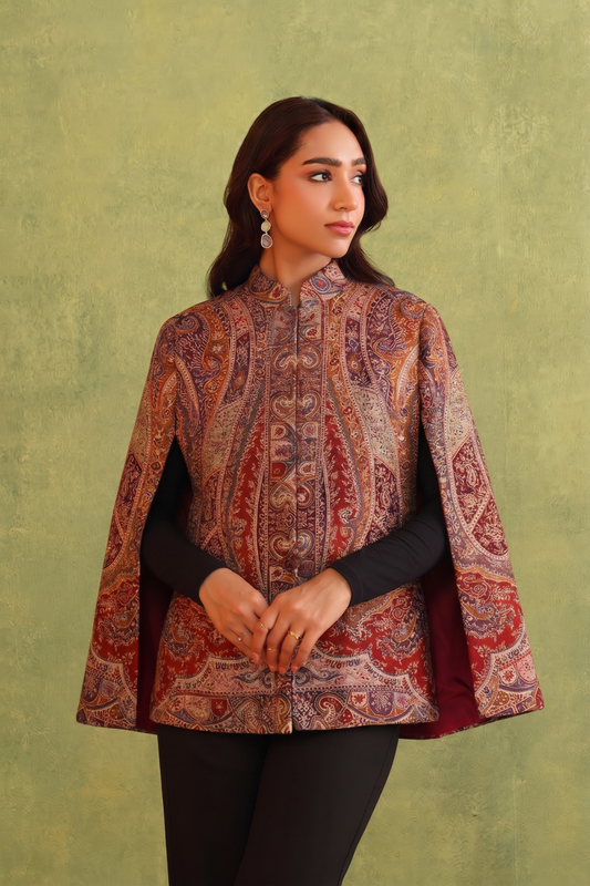 Woven Paisley Polywool Cape