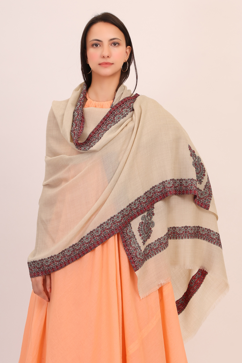 Regal Border Pashmina Shawl-Red