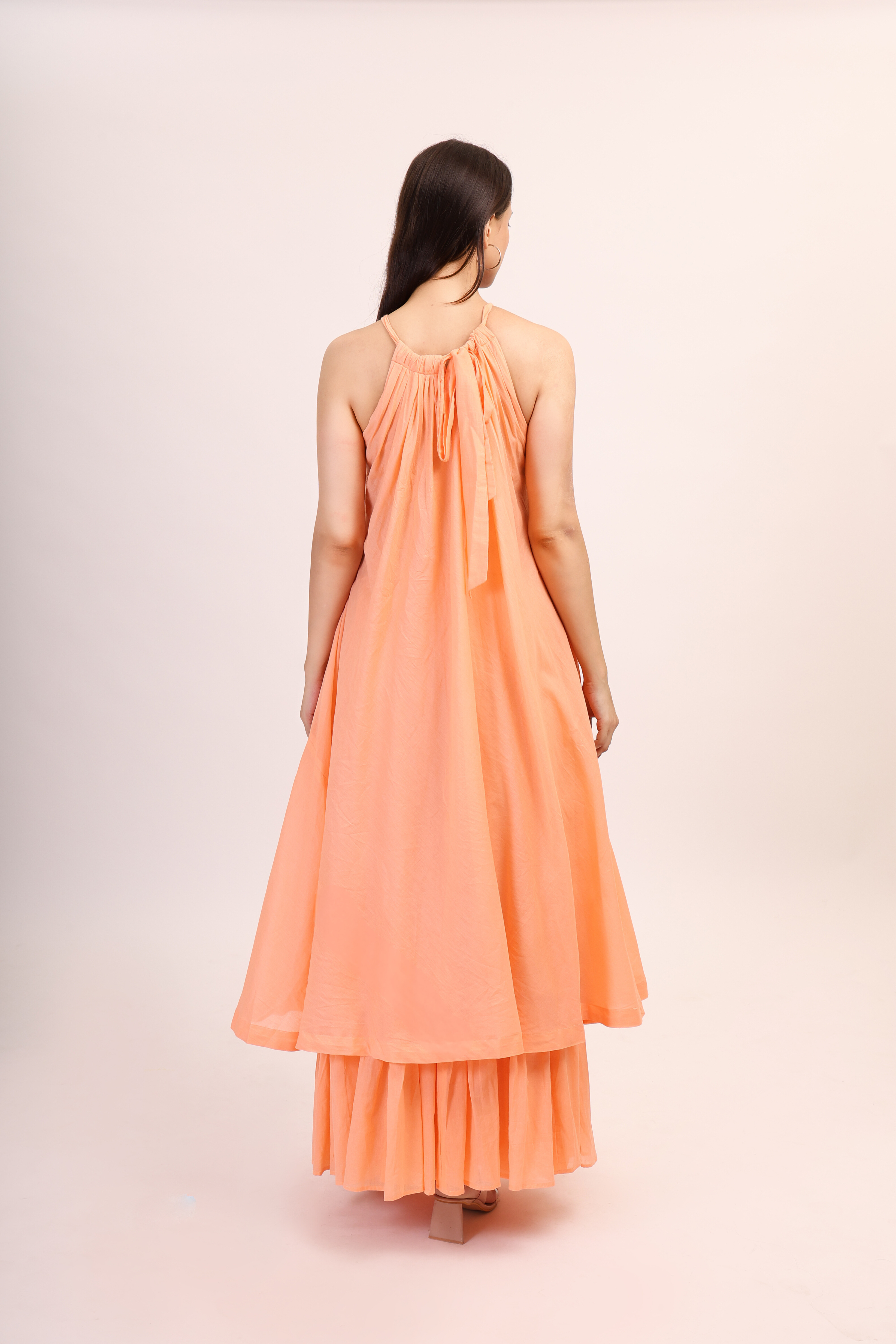 Mul Cotton Halter Neck Anarkali - peach