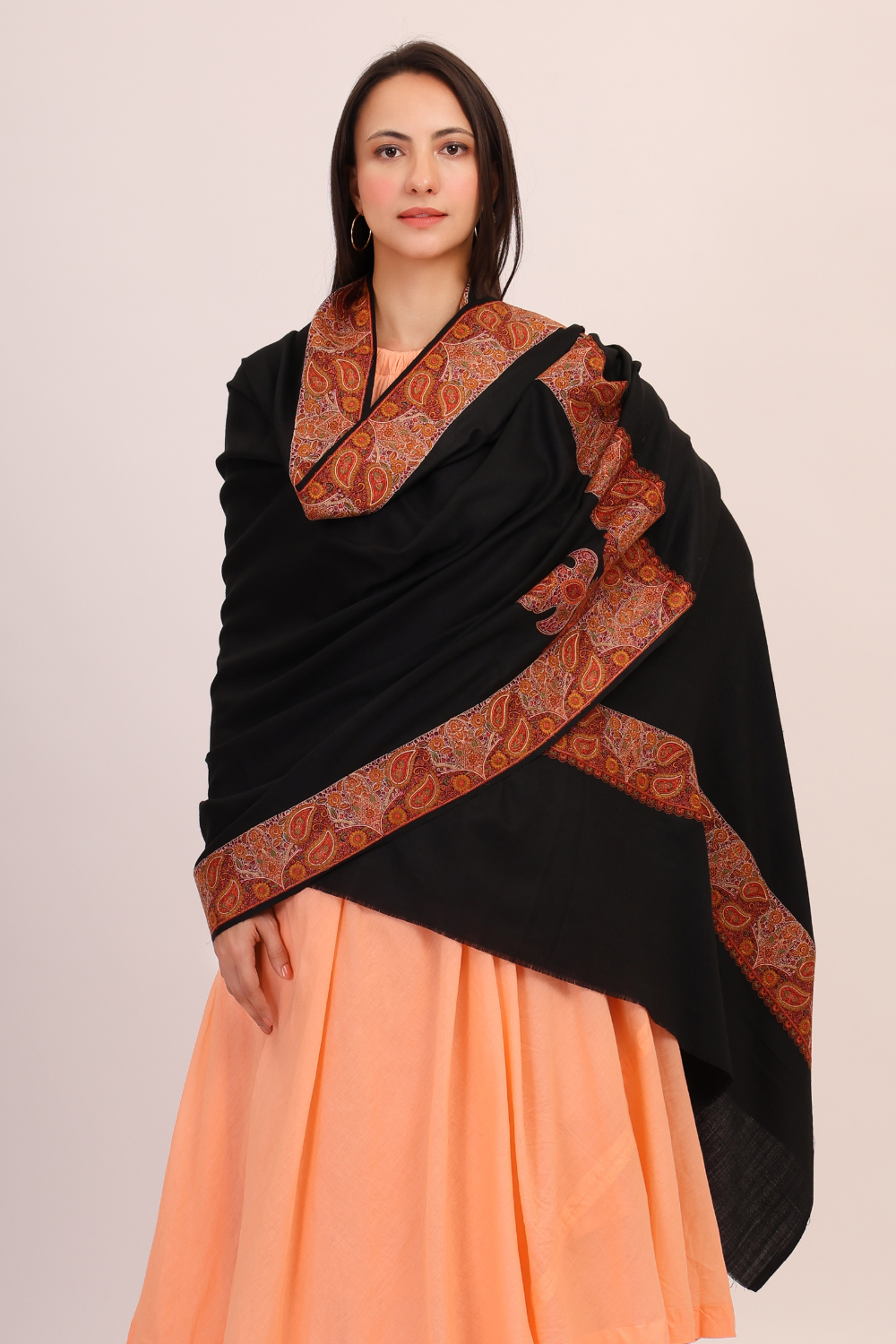 Rich embroidered  Pashmina shawl-black (Unisex)