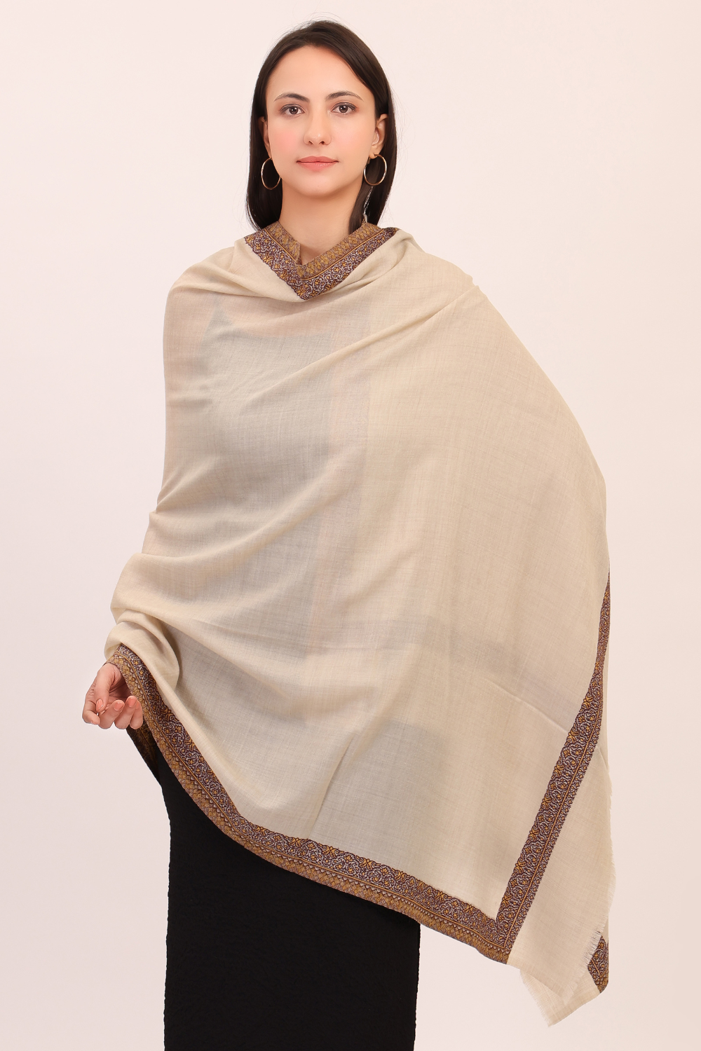 Regal Border Pashmina Shawl -Yellow (Unisex)