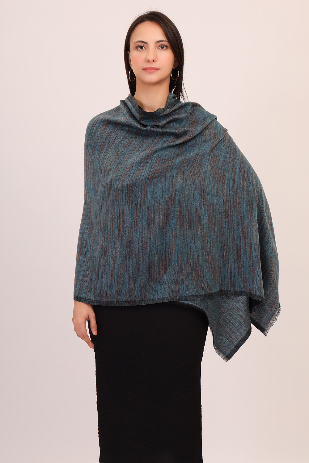 self texture pashmina wool  stole-Navy blue