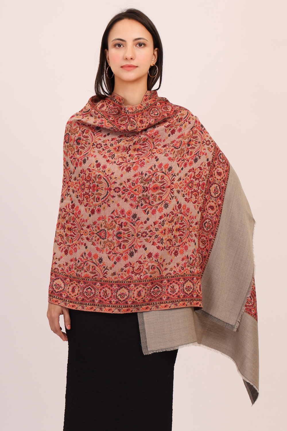 Floral Dense Woven Pashmina Fine Wool Stole