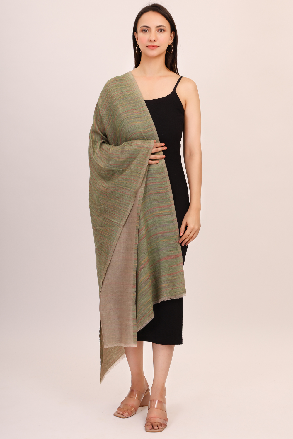 Self Texture Pashmina Wool  Stole-green