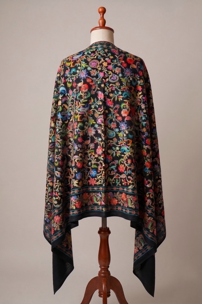 Kalamkari Embroidered Pashmina Shawl- Black