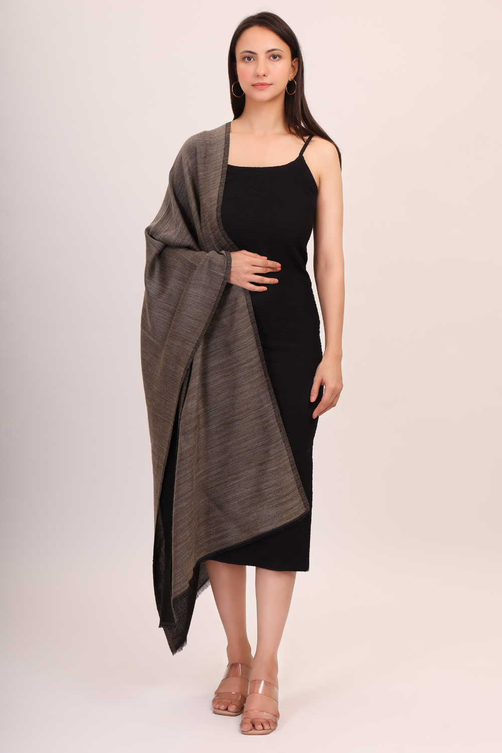 Self Texture Pashmina Wool Stole-Dark grey