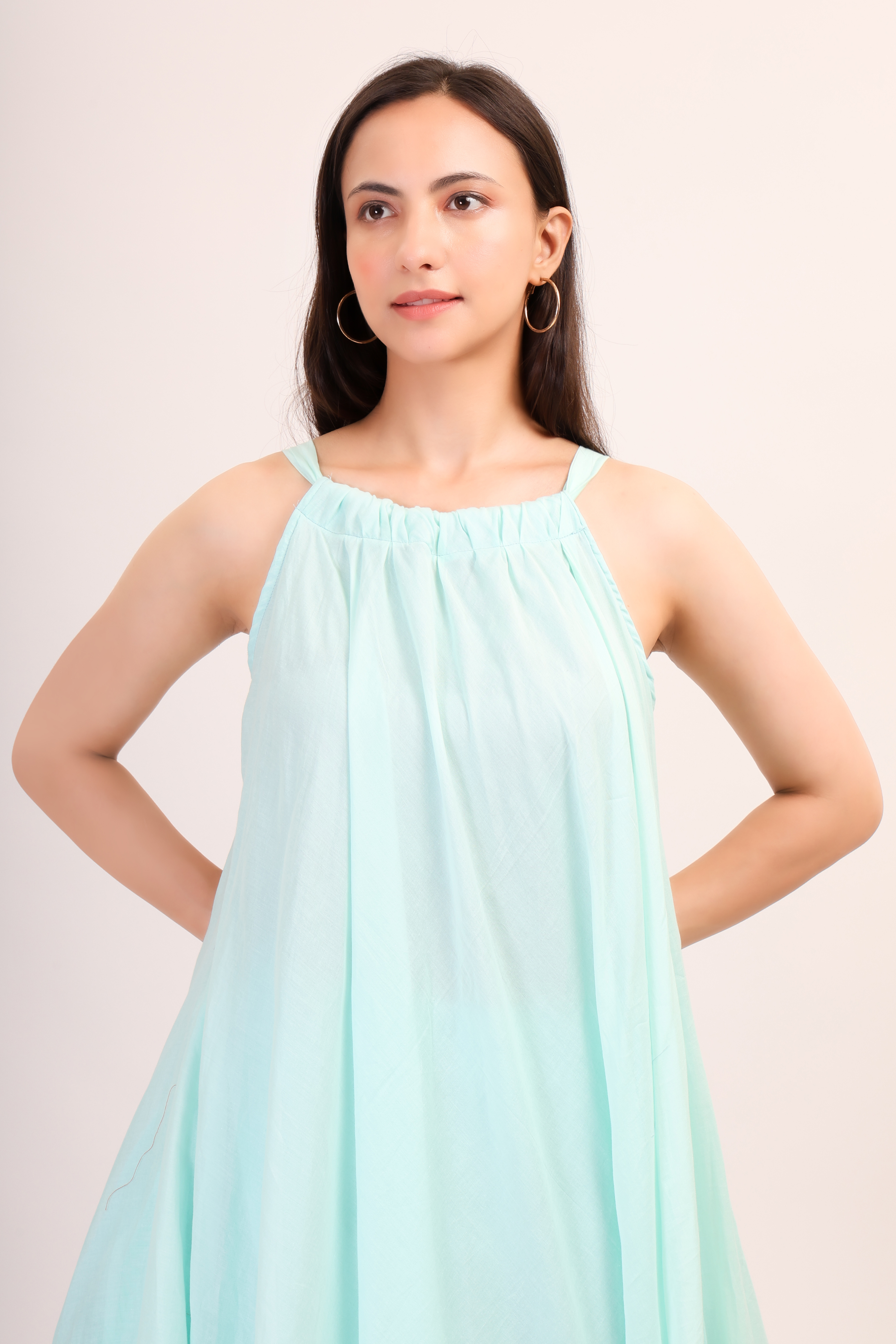 Mul Cotton Halter Neck Anarkali - pastel blue