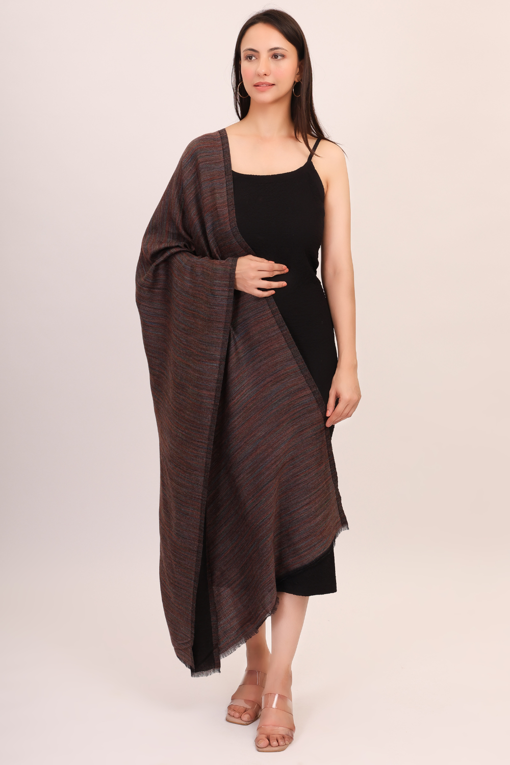 Self Texture Pashmina Wool stole-dark brown