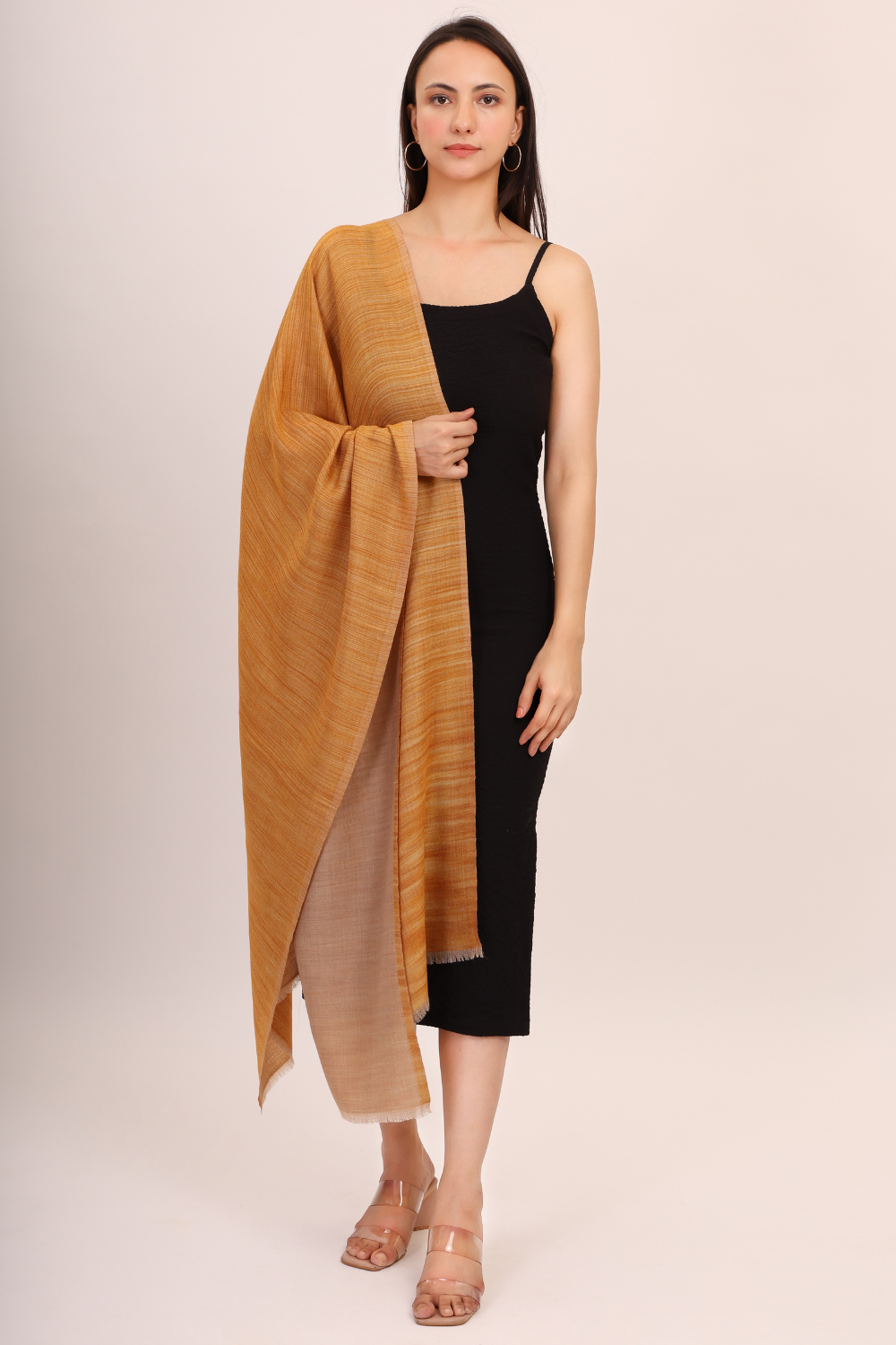 Self Texture Pashmina Wool Stole-mustard