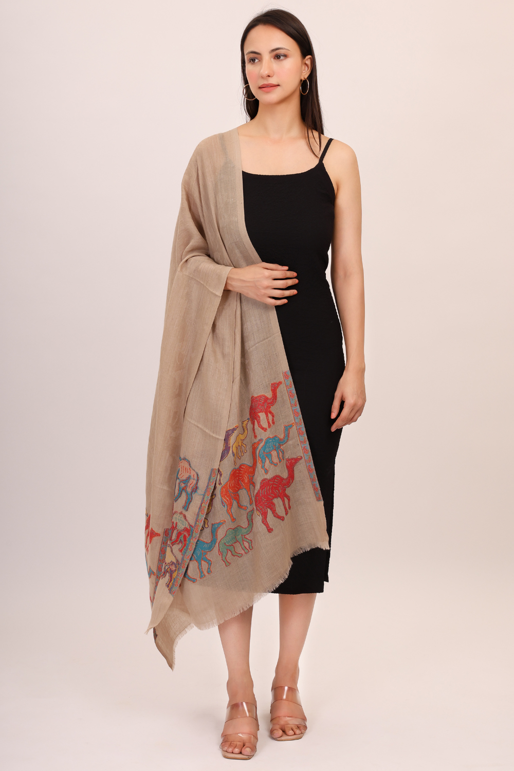 Camel Woven Pashmina Fine wool Stole