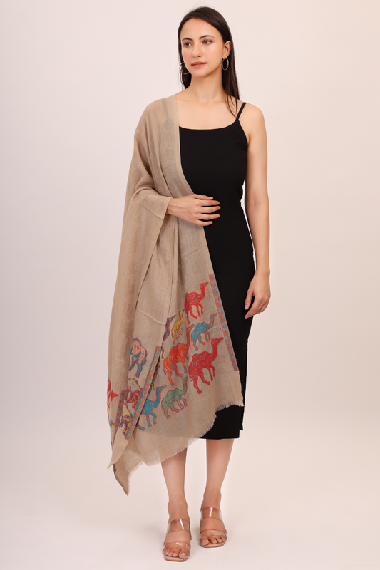 Camel Woven Pashmina Fine wool Stole