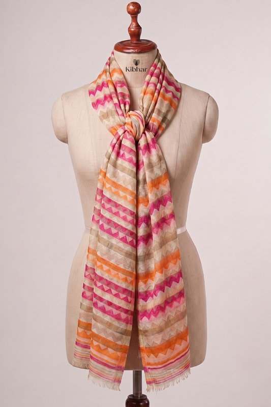 Fine wool Zari self texture stole- pink