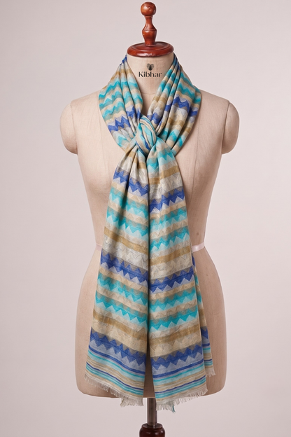 Fine wool Zari self texture stole- blue