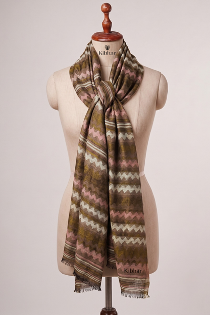 Fine wool Zari self texture stole- Brown