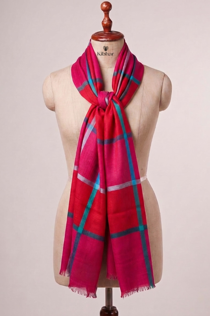 Natural Cashmere check self texture stole