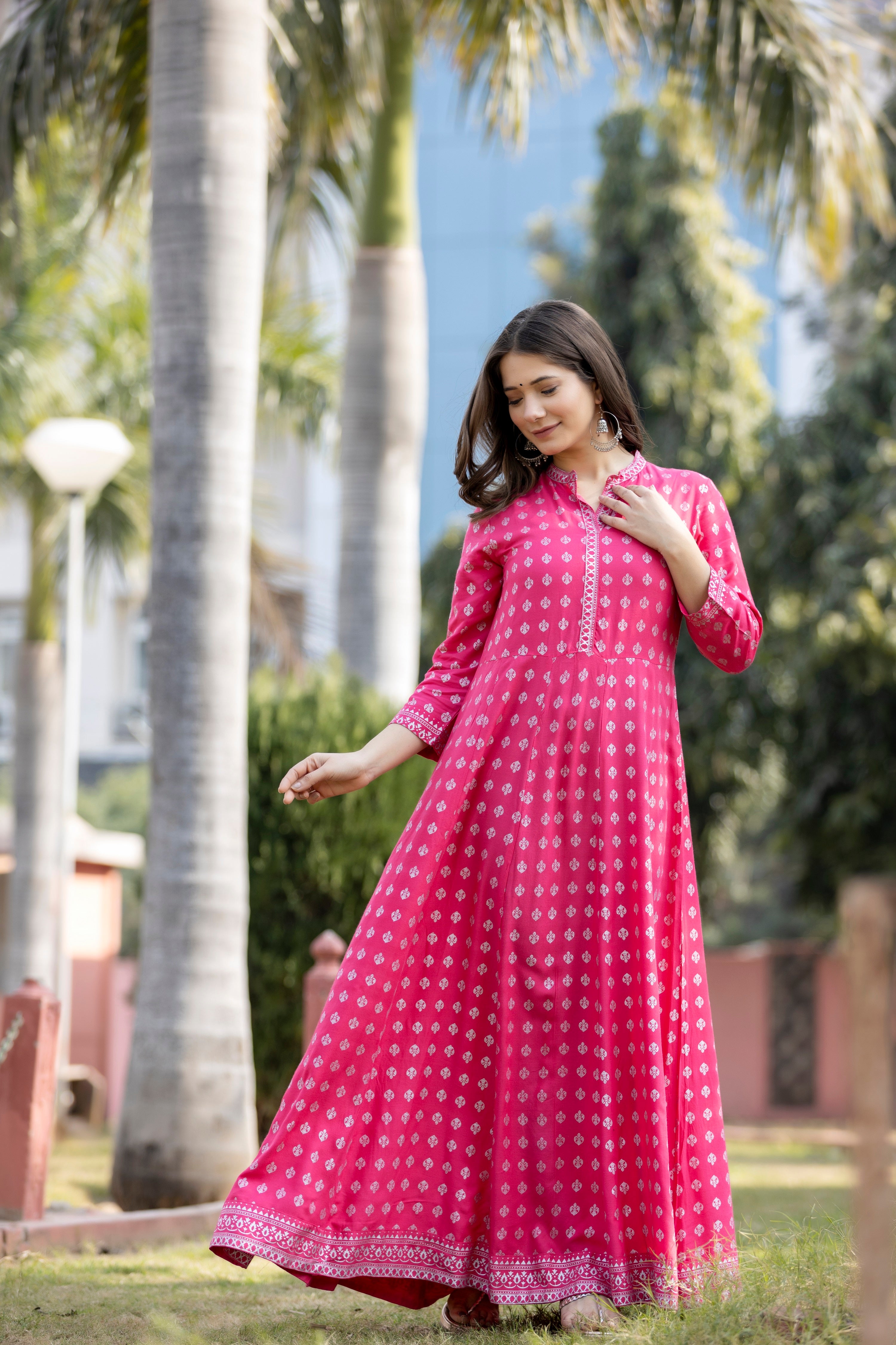 Pink printed anarkali kurti