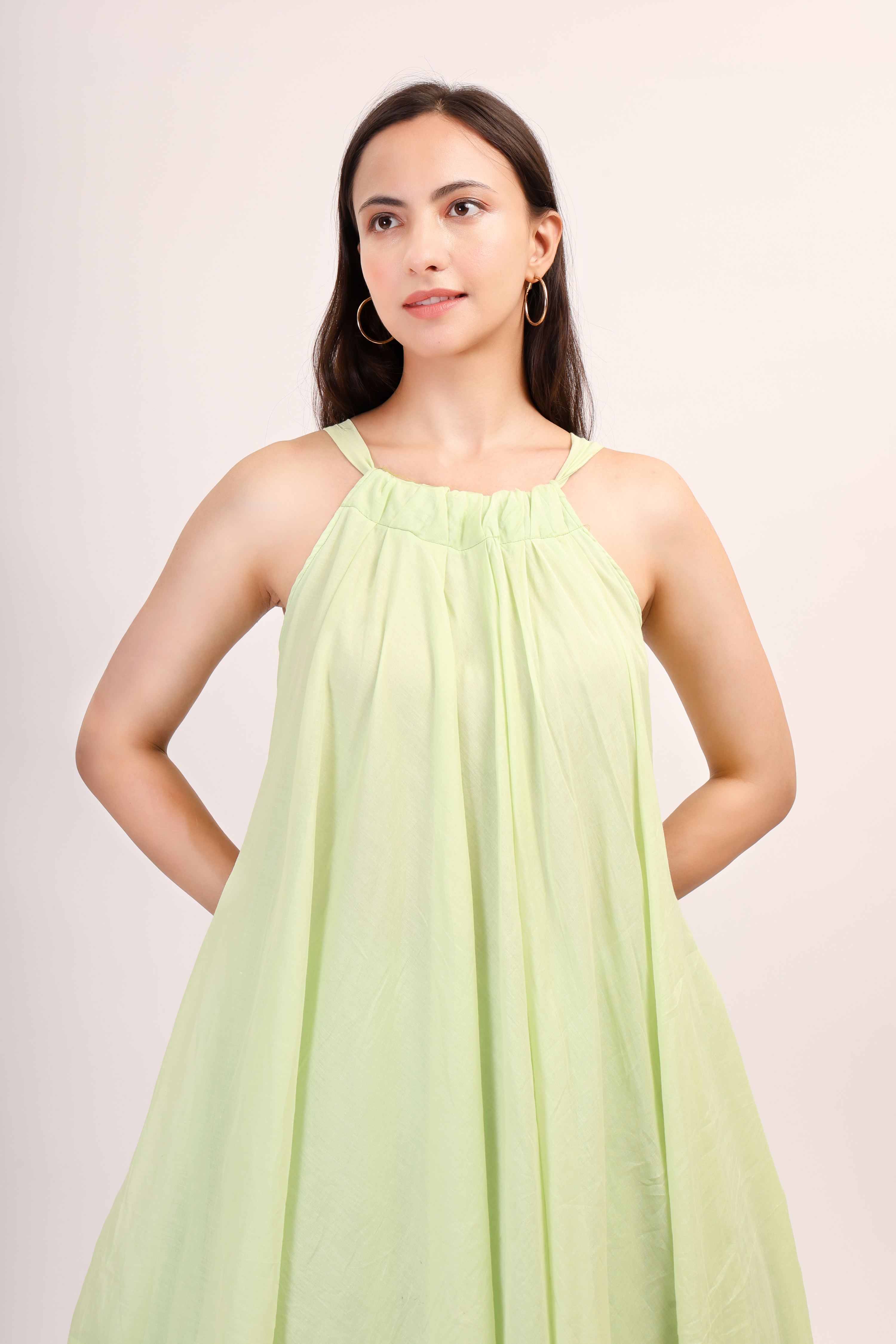 Mul Cotton Halter Neck Anarkali - pista green