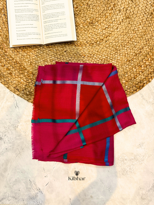 Natural Cashmere check self texture stole