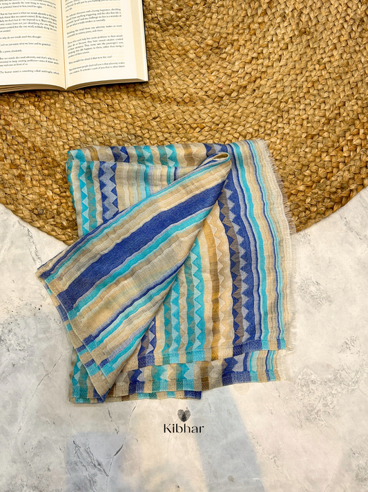 Fine wool Zari self texture stole- blue