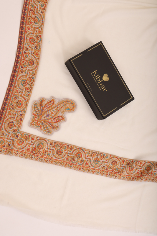 Paisley Elegance Pashmina Lohi -white