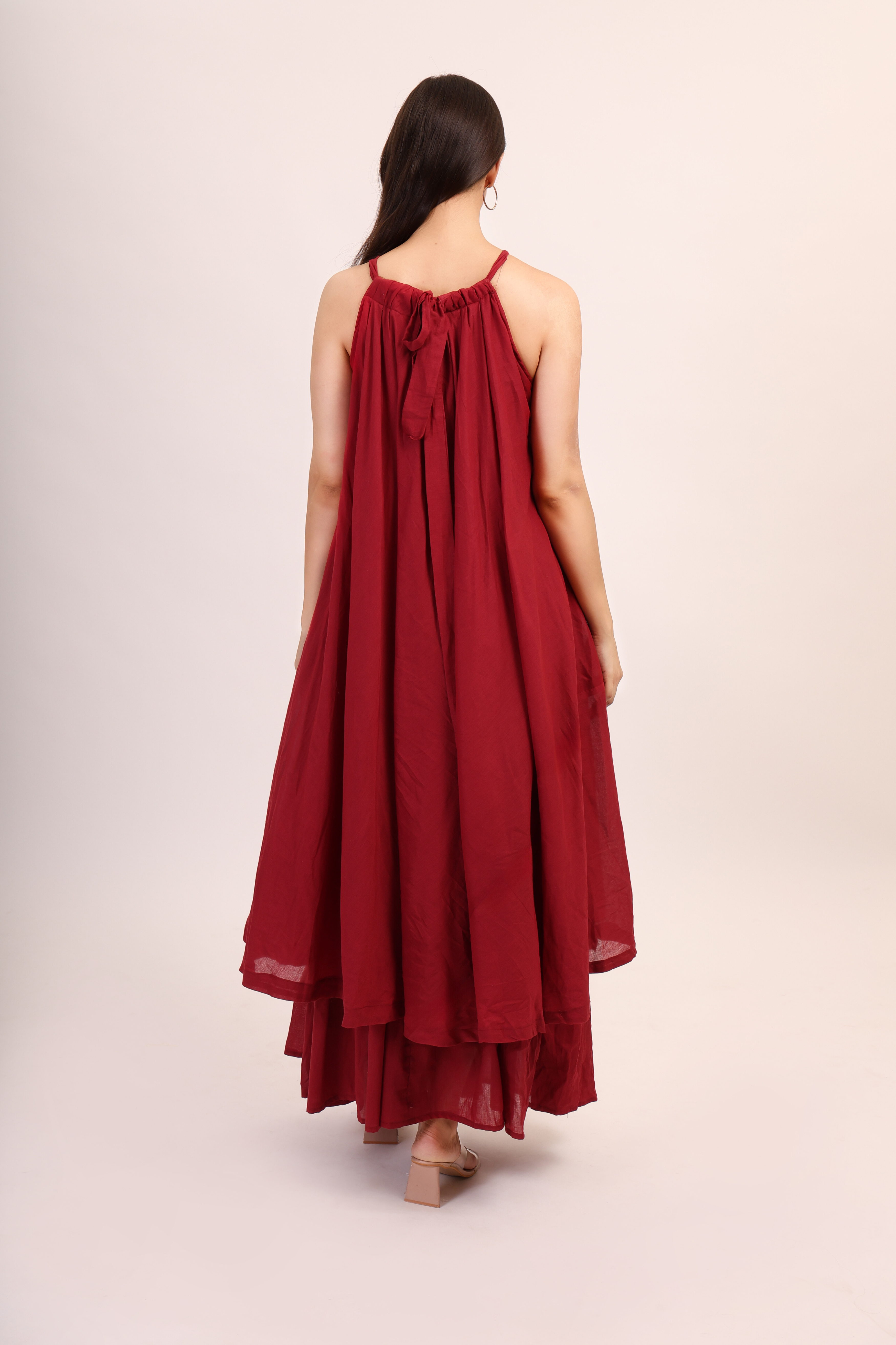 Mul Cotton Halter Neck Anarkali - maroon