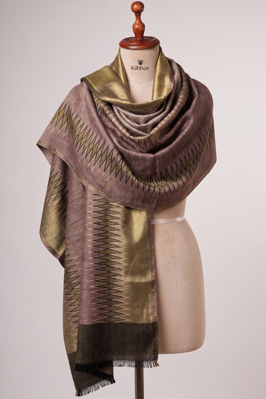 Mauve Gold Zari Pashmina Stole