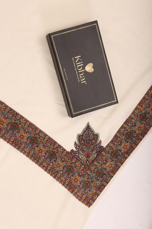 Rich embroidered Pashmina shawl-white