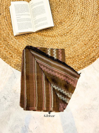 Fine wool Zari self texture stole- Brown