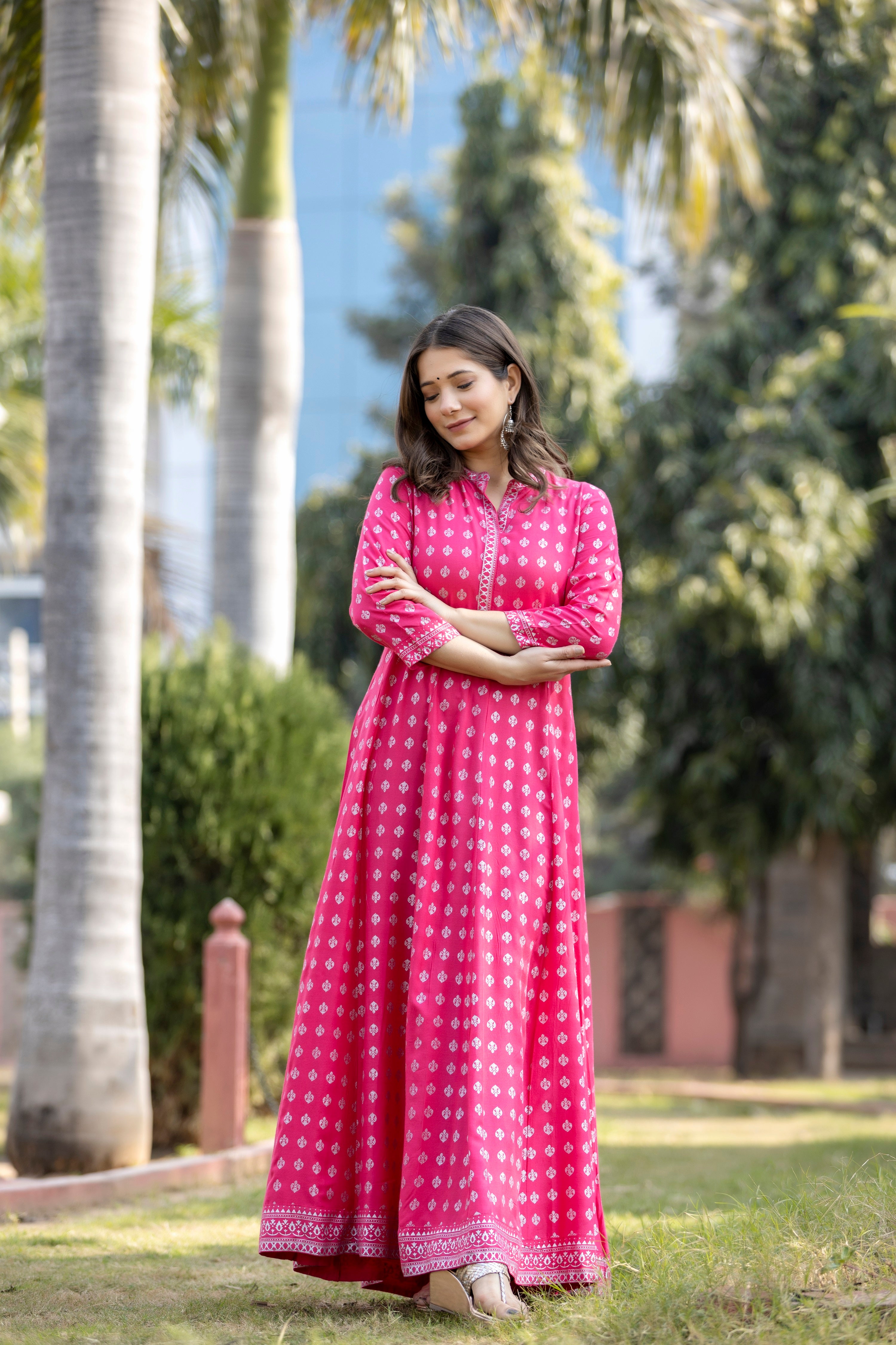 Pink printed anarkali kurti