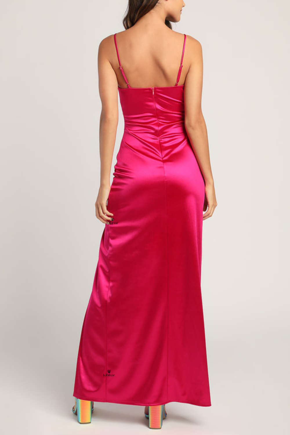 Mohtarma - Magenta Satin Sleeveless Maxi Dress