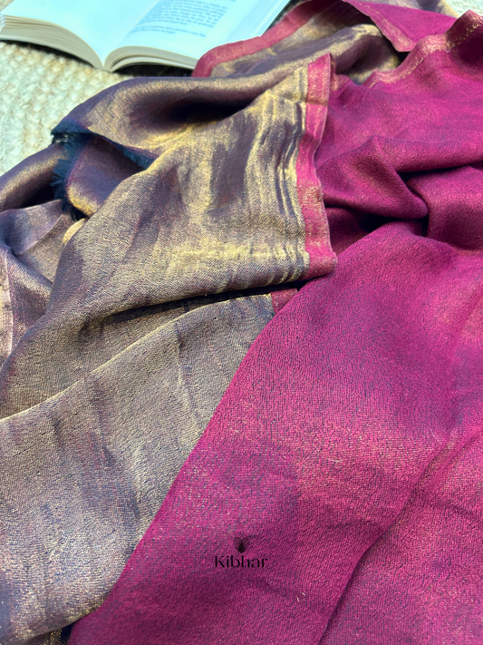Dual tone fine wool Zari Stole- Megenta
