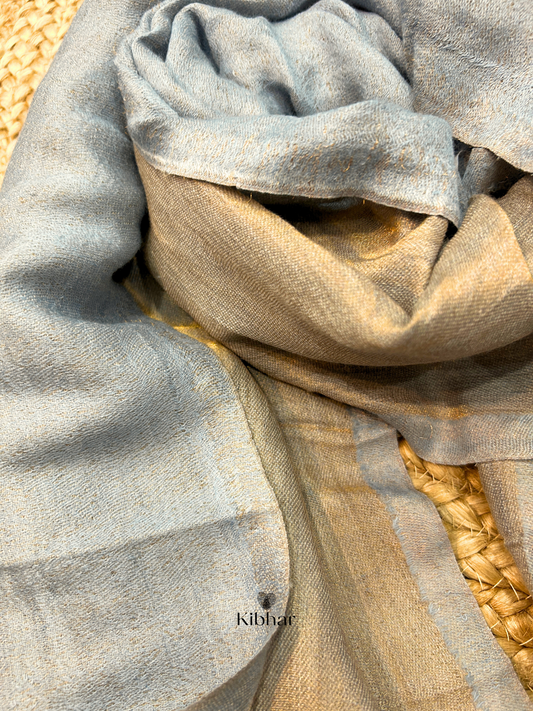Dual tone fine wool Zari Stole- Light Blue